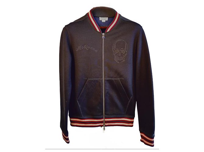Navy Blaue Blumenmuster Bomberjacke Alexander Mcqueen Weiß Rot Marineblau - Ansicht 2