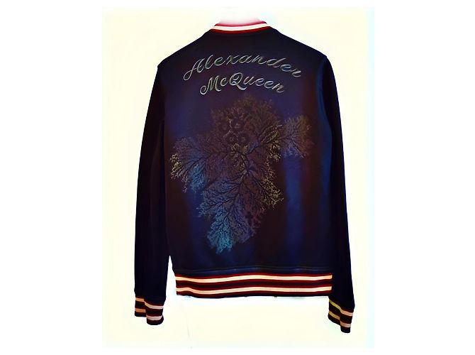 Navy Blaue Blumenmuster Bomberjacke Alexander Mcqueen Weiß Rot Marineblau - Ansicht 3