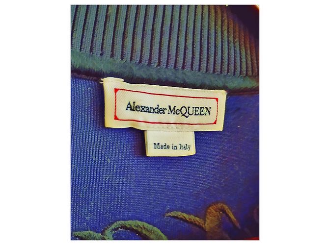 Navy Blaue Blumenmuster Bomberjacke Alexander Mcqueen Weiß Rot Marineblau - Ansicht 5
