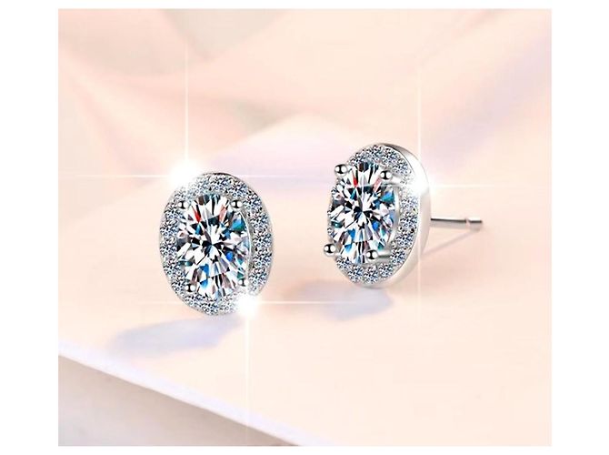 Autre Marque Orecchini a bottone diamanti moissanite in argento sterling rodiato - vista 2