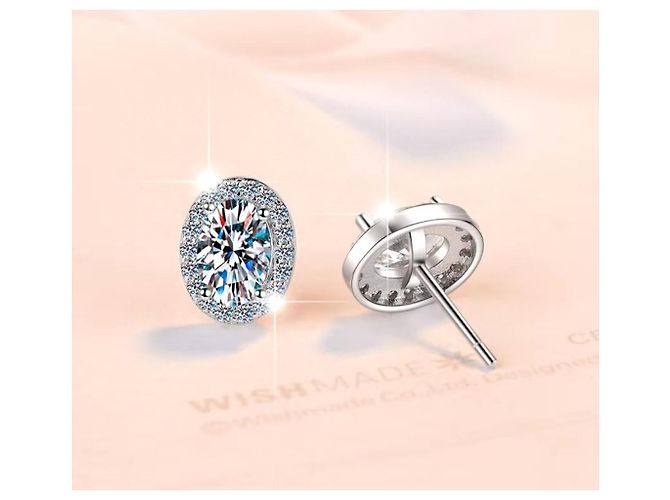 Autre Marque Orecchini a bottone diamanti moissanite in argento sterling rodiato - vista 3
