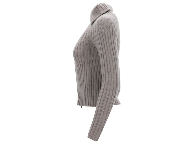 Grau gestrickter Pullover mit Reißverschluss von Max Mara Weekend - Ansicht 2