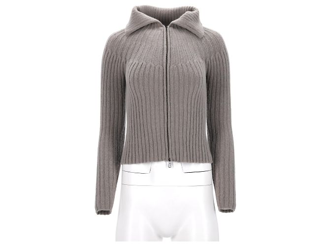 Grau gestrickter Pullover mit Reißverschluss von Max Mara Weekend - Ansicht 5