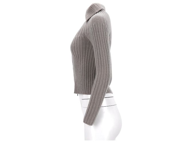 Grau gestrickter Pullover mit Reißverschluss von Max Mara Weekend - Ansicht 6