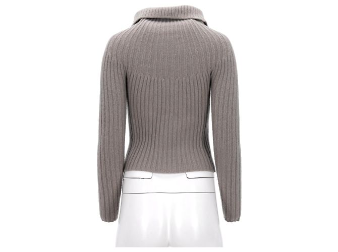 Grau gestrickter Pullover mit Reißverschluss von Max Mara Weekend - Ansicht 7