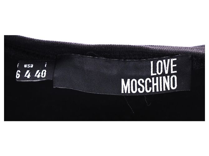 Love Moschino T-Shirt mit Puffärmeln und grafischem Druck aus schwarzer Baumwolle - Ansicht 4
