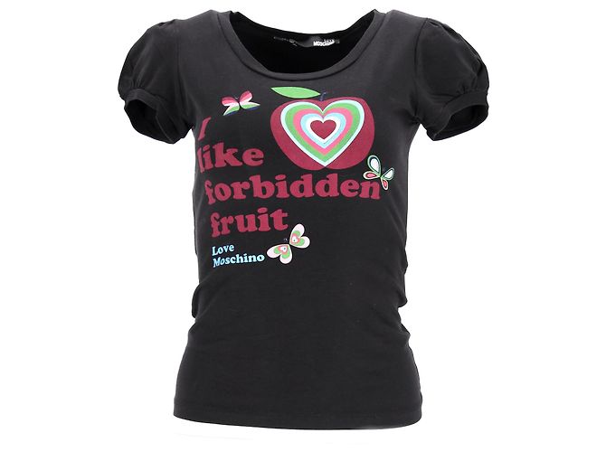 Love Moschino T-Shirt mit Puffärmeln und grafischem Druck aus schwarzer Baumwolle - Ansicht 6