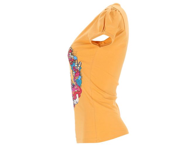 Camiseta de manga abullonada con estampado gráfico Love Moschino en algodón amarillo - vista 2
