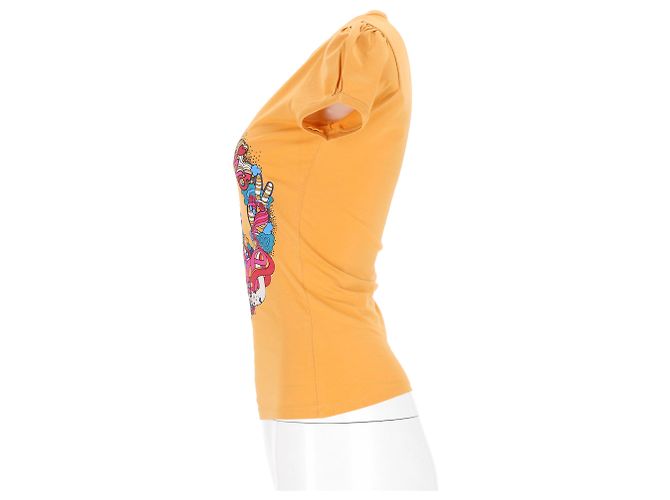 Camiseta de manga abullonada con estampado gráfico Love Moschino en algodón amarillo - vista 7