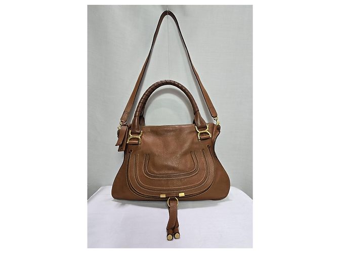 Borsa Chloé Medium Marcie in pelle di vitello grana marrone Rosso - vista 8