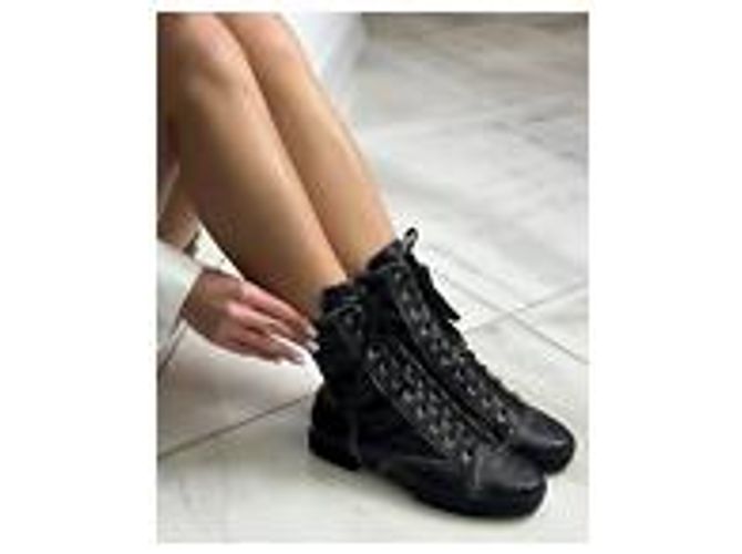 Botas de combate Chanel en lona recubierta negra Negro - vista 11