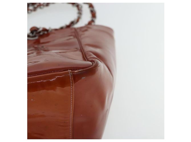 CHANEL Triple Coco Ketten Tote Tasche Lackleder Orange Silber CC Auth bs18659 - Ansicht 14