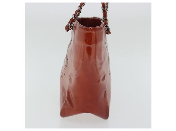 CHANEL Triple Coco Ketten Tote Tasche Lackleder Orange Silber CC Auth bs18659 - Ansicht 4