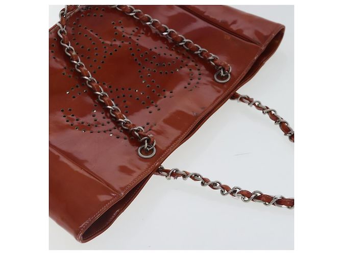 CHANEL Triple Coco Ketten Tote Tasche Lackleder Orange Silber CC Auth bs18659 - Ansicht 6