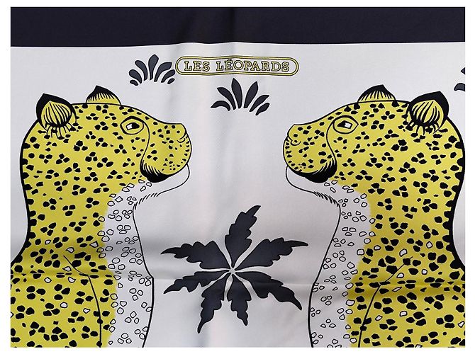 Hermès Foulard 90 I Leopardi in seta bianco e giallo - vista 3