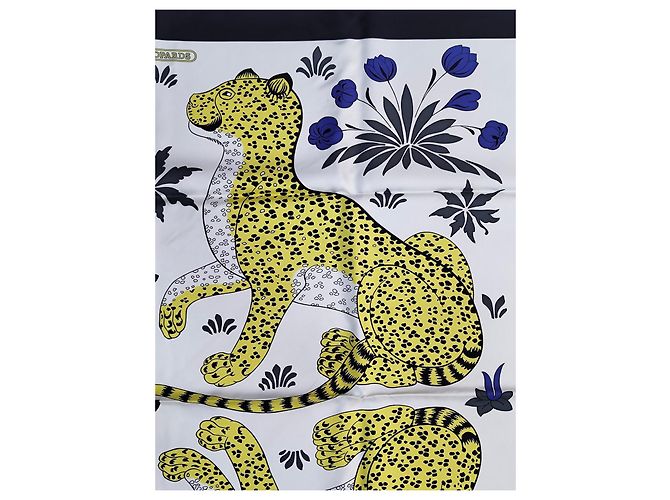 Hermès Foulard 90 I Leopardi in seta bianco e giallo - vista 4