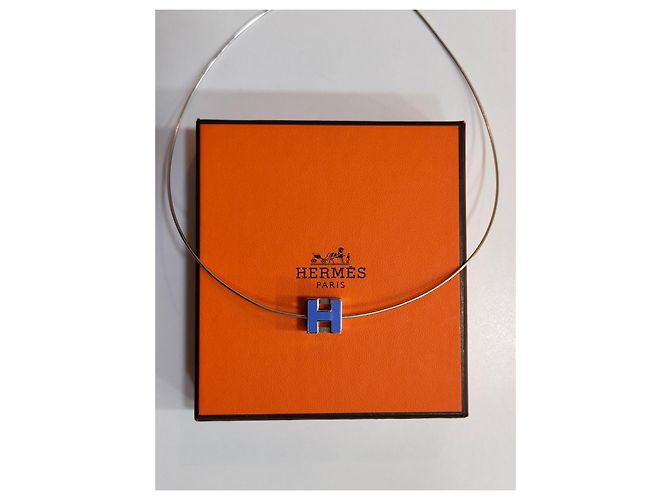 Collana Hermès Cage d'H in argento e smalto blu - vista 10