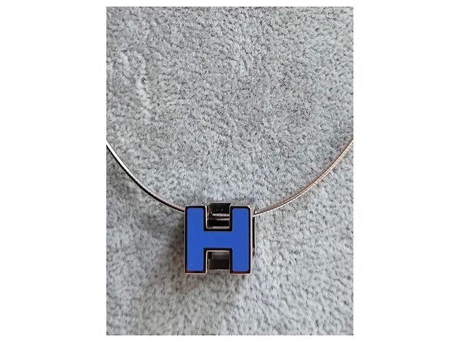 Collana Hermès Cage d'H in argento e smalto blu - vista 2