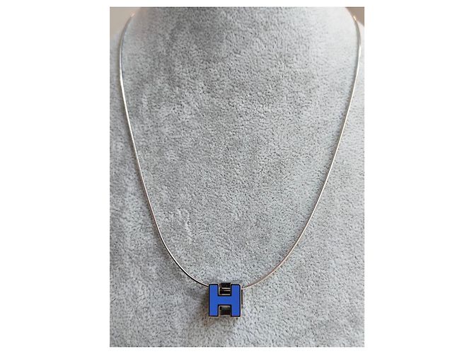 Collana Hermès Cage d'H in argento e smalto blu - vista 3