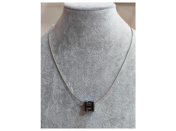 Collana Hermès Cage d'H in argento e smalto blu - vista 4