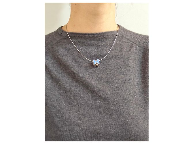 Collana Hermès Cage d'H in argento e smalto blu - vista 5