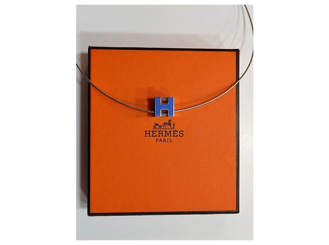 Collana Hermès Cage d'H in argento e smalto blu - vista 9