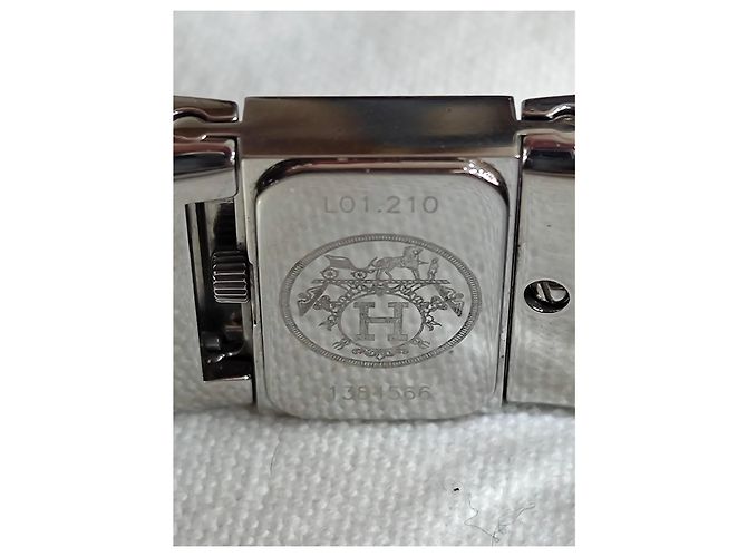 Hermès Loquet Uhr Edelstahl und Emaille rot Silber - Ansicht 8
