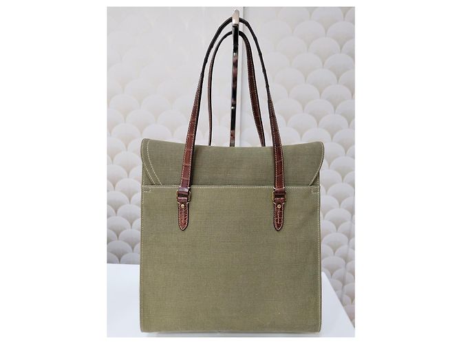 Christian Dior Saddle Bag Rechteckig Khaki Leder und Stoff - Ansicht 4