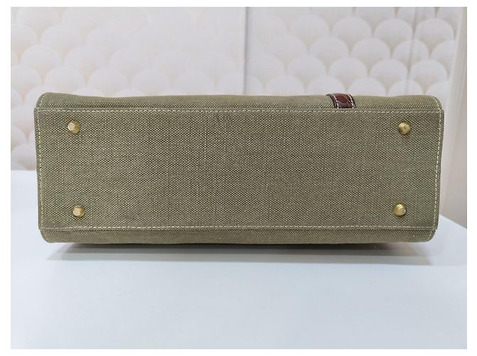 Christian Dior Saddle Bag Rechteckig Khaki Leder und Stoff - Ansicht 6