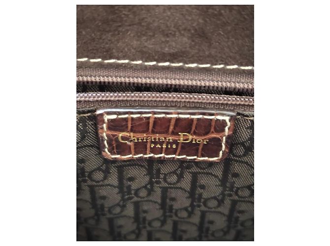 Christian Dior Saddle Bag Rechteckig Khaki Leder und Stoff - Ansicht 9