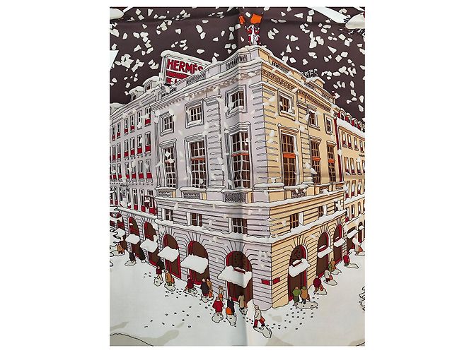 Hermès Quadrato 90 Natale al 24 Faubourg in seta marrone scuro - vista 5