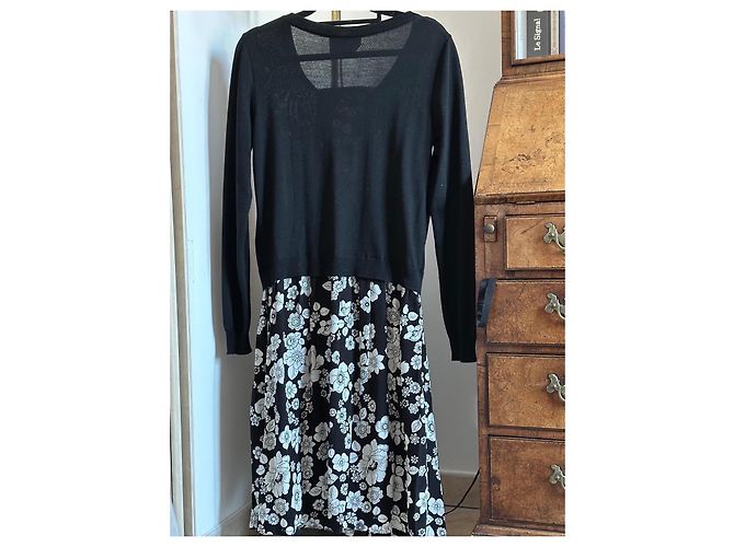 Moschino Kleid mit integrierter Wollweste Blumenmuster Schwarz - Ansicht 3