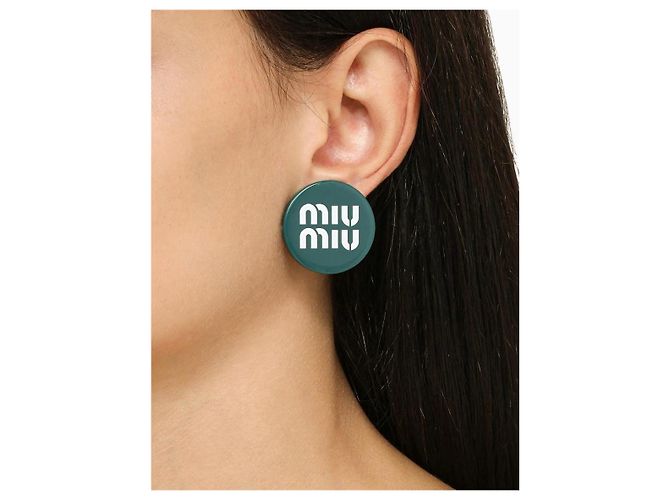 Orecchini Miu Miu Verde Abete e Bianco a Clip - vista 4