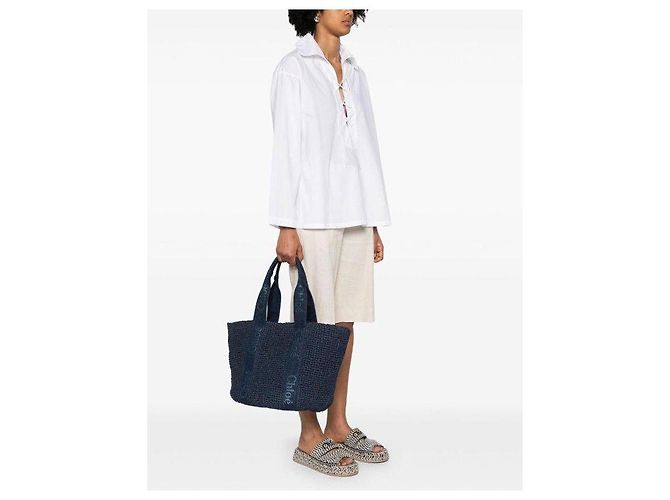 Borsa Chloé Woody in denim blu indaco Blu navy - vista 5