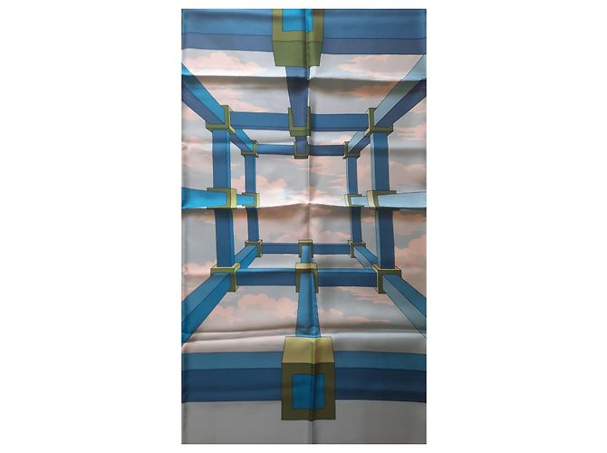 Bufanda Hermès titulada 'Perspectiva' 90 cm - Estado cercano a Nuevo Azul - vista 10