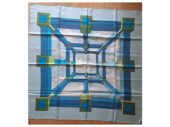 Bufanda Hermès titulada 'Perspectiva' 90 cm - Estado cercano a Nuevo Azul - vista 2