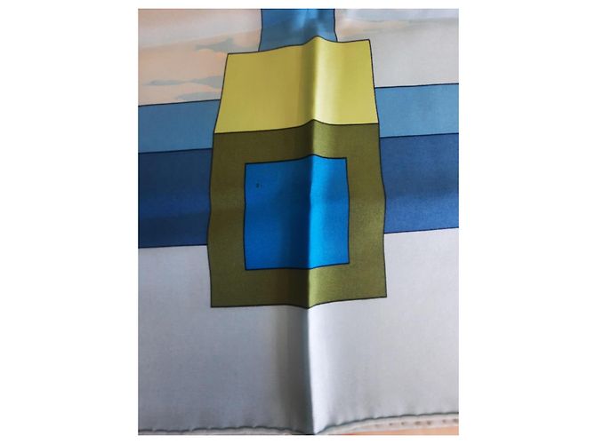 Bufanda Hermès titulada 'Perspectiva' 90 cm - Estado cercano a Nuevo Azul - vista 4
