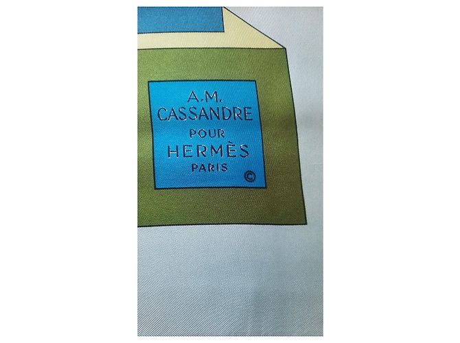 Bufanda Hermès titulada 'Perspectiva' 90 cm - Estado cercano a Nuevo Azul - vista 9