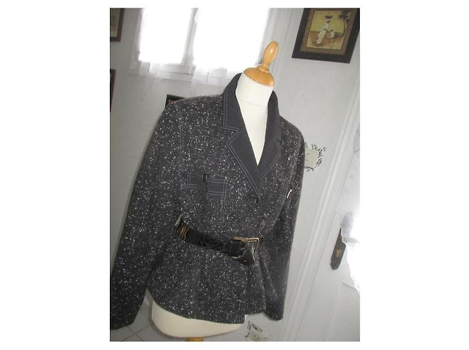 Weill Houndstooth Wool Jacket Dark Grey - view 3