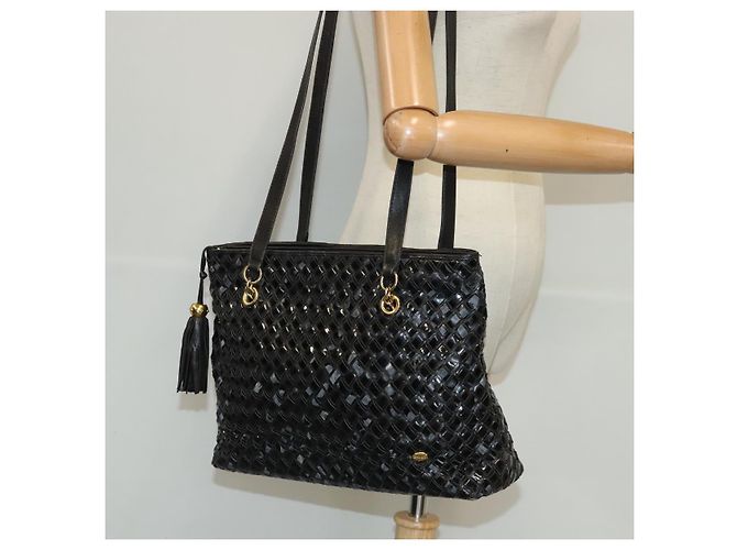 BALLY Borsa a Spalla in Pelle Verniciata Nera e Oro Auth 97194 Nero D'oro - vista 20