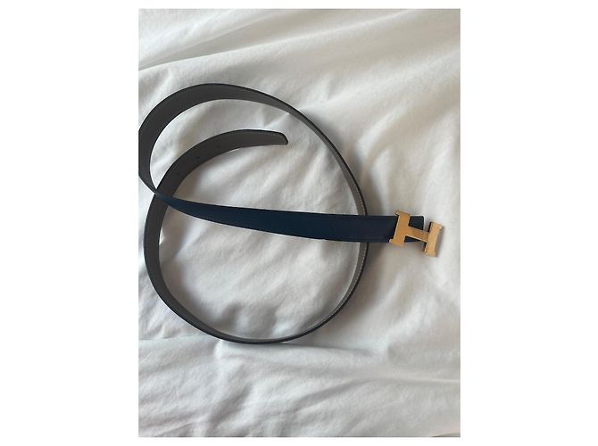 Hermès H Gürtel Blau Taupe Leder 95 cm - Ansicht 2
