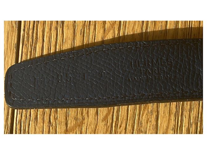 Hermès H Gürtel Blau Taupe Leder 95 cm - Ansicht 8