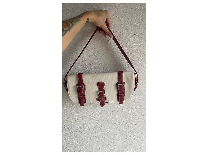 Borsa Loewe Rossa ed Eggshell in pelliccia e nylon Rosso Bianco sporco - vista 2