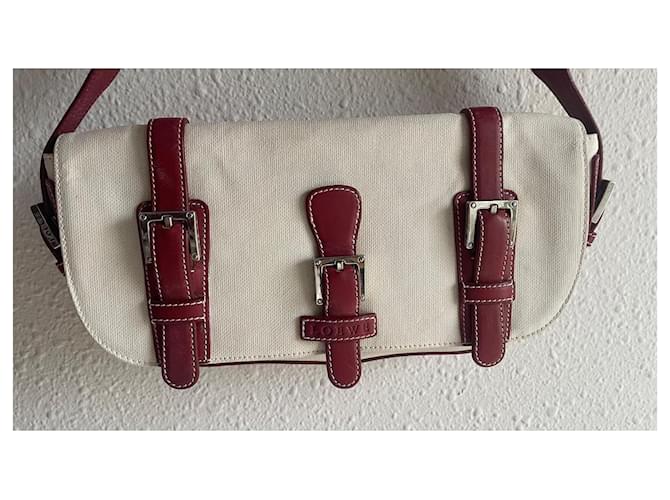 Borsa Loewe Rossa ed Eggshell in pelliccia e nylon Rosso Bianco sporco - vista 3
