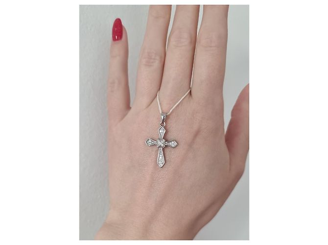 Autre Marque Pendente croce in argento 925 con zircone cubico - vista 6