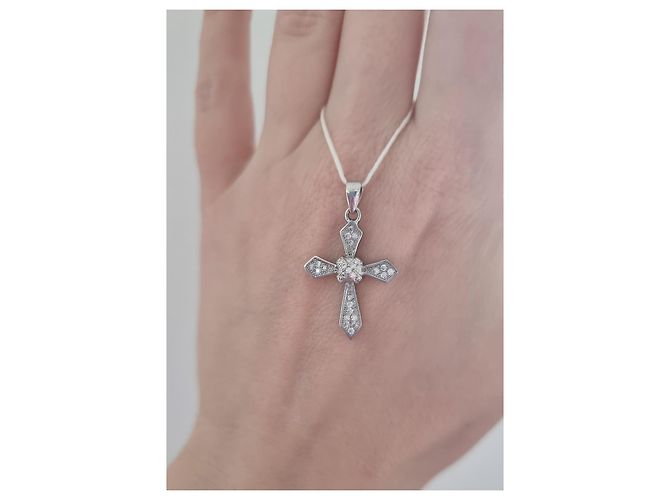 Autre Marque Pendente croce in argento 925 con zircone cubico - vista 7