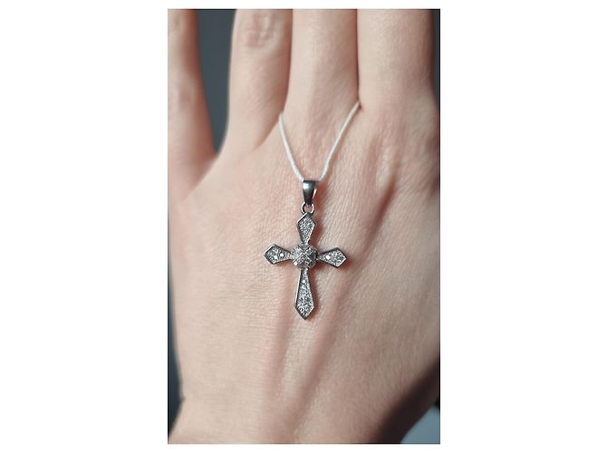 Autre Marque Pendente croce in argento 925 con zircone cubico - vista 8