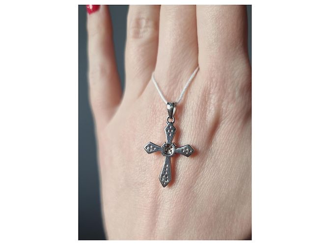 Autre Marque Pendente croce in argento 925 con zircone cubico - vista 9