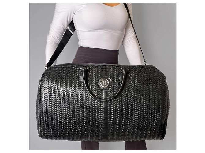 Philipp Plein Bolsa de viagem em couro Hexagon preta - vista 2