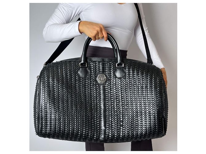 Philipp Plein Bolsa de viagem em couro Hexagon preta - vista 3